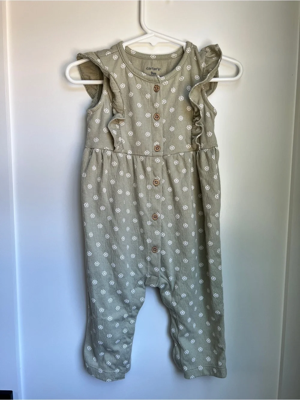 Carter’s 9M Sage Green Floral Ruffle Sleeve Jumpsuit Romper